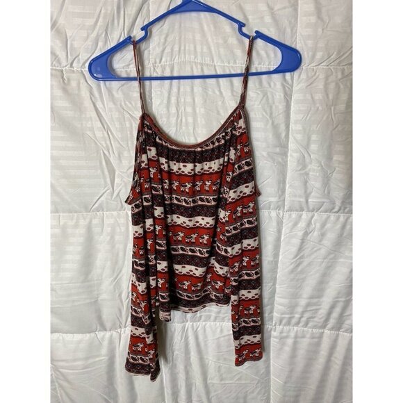 H M COACHELLA WOMENS COLD SHOULDER SHIRT TOP BLOUSE SIZE LARGE L ELEPHANT DESIGN - Picture 2 of 3